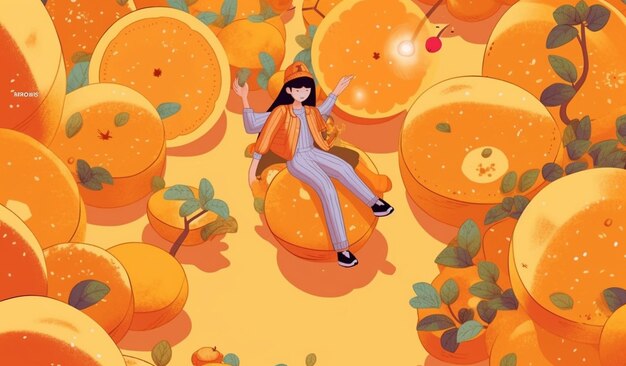 Photo a woman sits on a orange chair in a pumpkin patch.