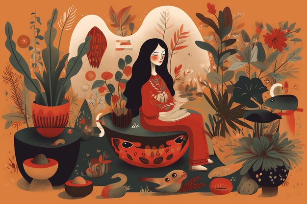 A woman sits on a pot with a cat on it.