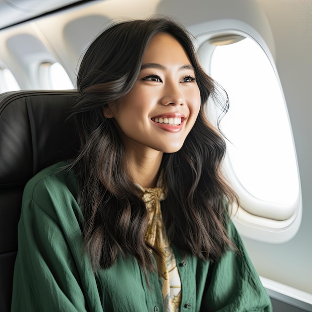 a woman sitting in an airplane