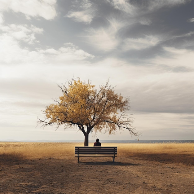 Фото Женщина сидит одна на скамейке в парке