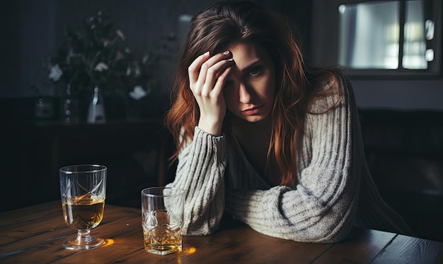 A woman sitting at a bar with her hands on her face