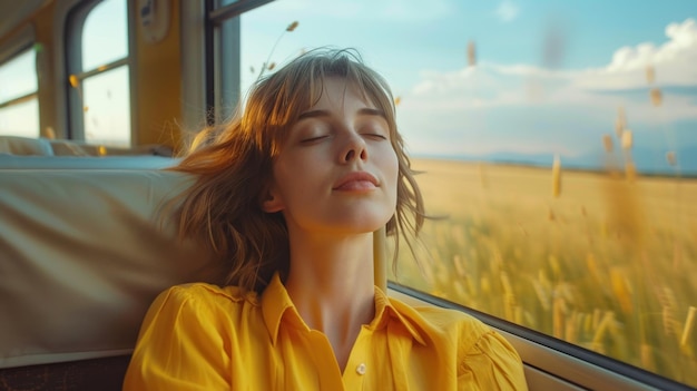 Woman Sitting on Bus With Closed Eyes