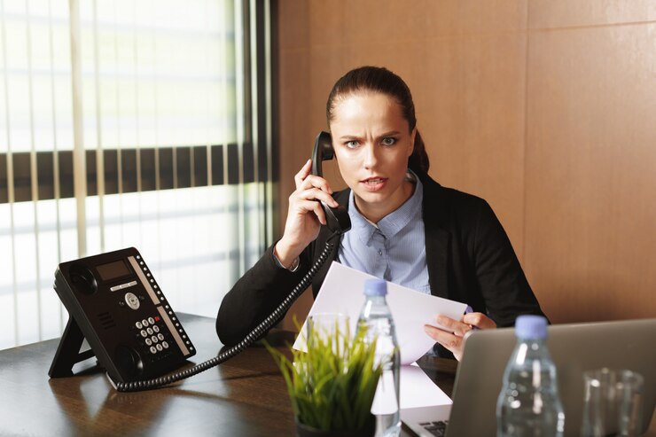 Photo woman sitting by the table with laptop in office