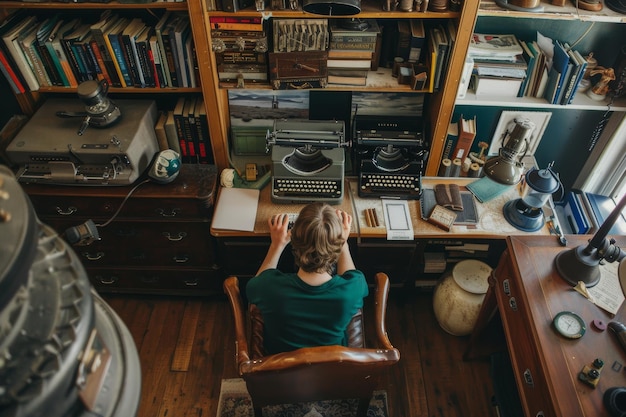 Woman Sitting in Chair at Desk