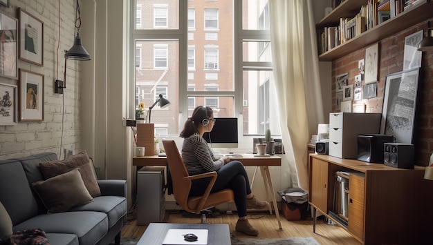 Woman sitting in chair in living