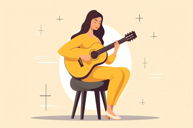 Photo a woman sitting on a chair playing a guitar