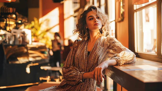 Woman sitting in a coffee shop