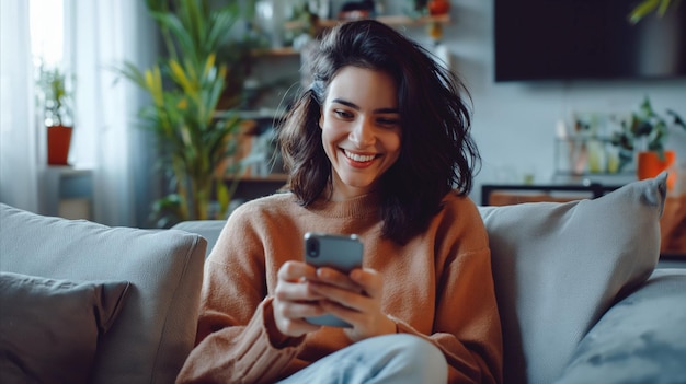 Woman sitting on couch engrossed in