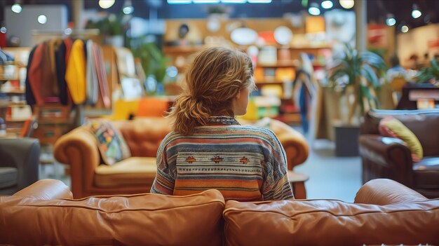 Photo a woman sitting on a couch in a store