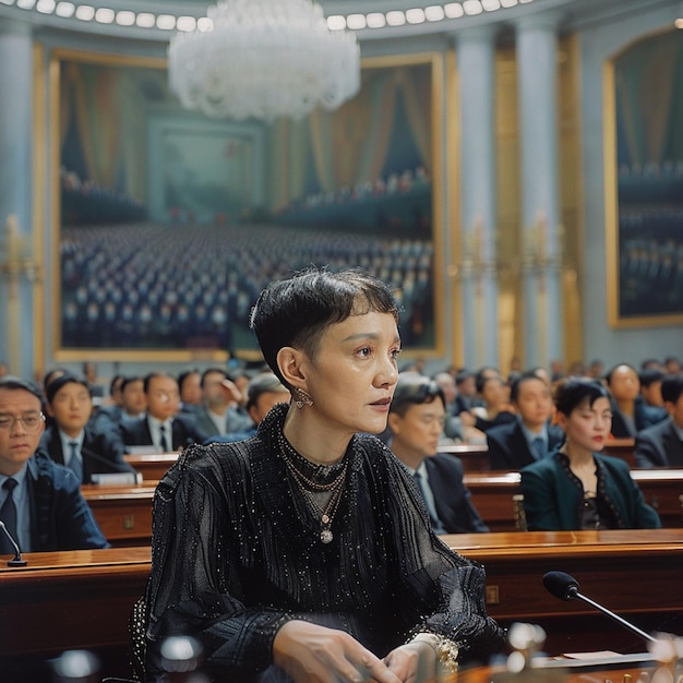 a woman sitting in a courtroom generative ai