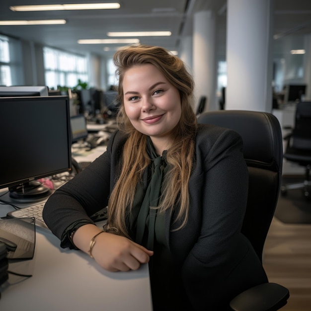 Foto una donna seduta alla scrivania in un ufficio