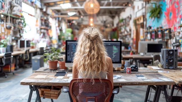 Woman Sitting at Desk With Computer