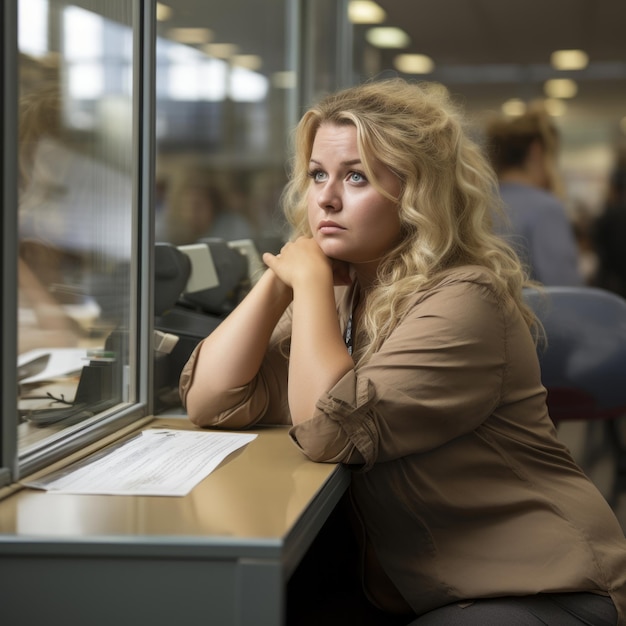 a woman sitting at a desk