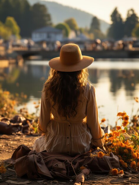 a woman sitting on a dock