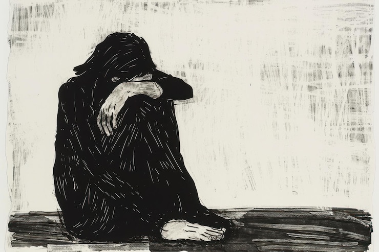 Photo woman sitting drawing sketch black