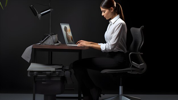 Woman sitting on an ergonomic chair in office