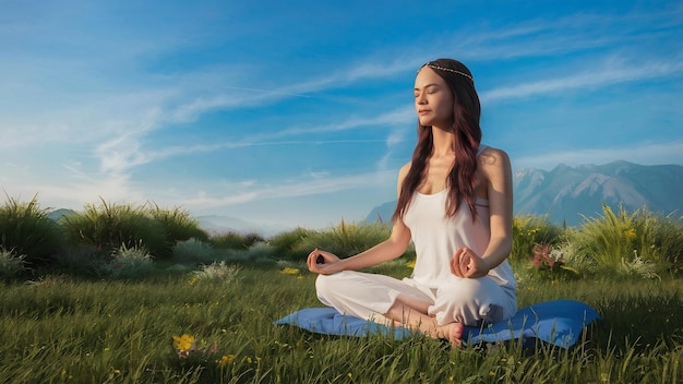 Woman sitting in nature and meditating