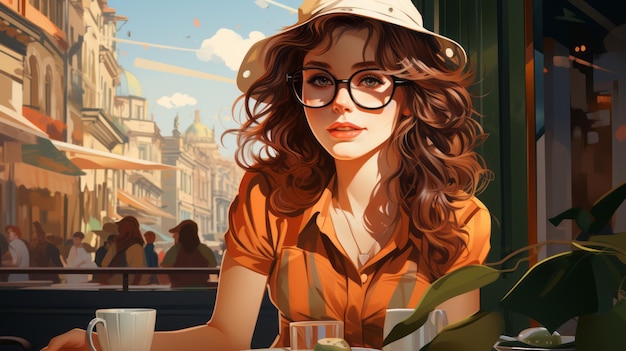 Woman sitting in a Paris cafe