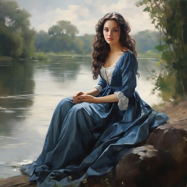 woman sitting on the riverbank