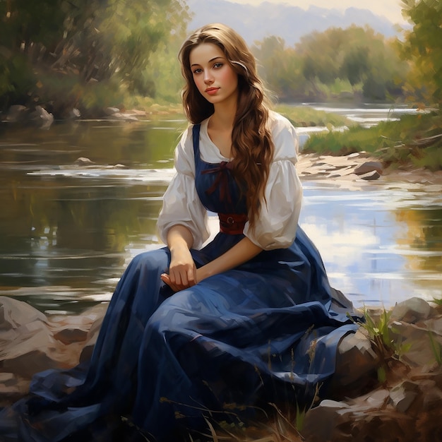 woman sitting on the riverbank