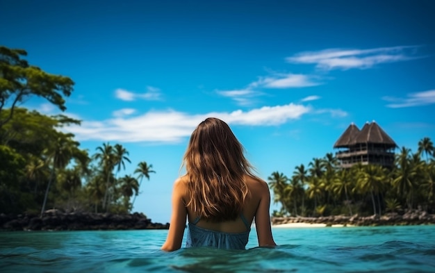 Photo a woman sitting on a rock looking out at the ocean ai