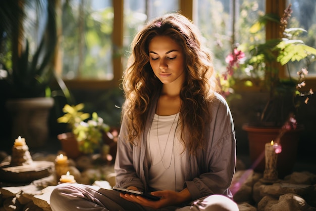 Woman Sitting in Room With Cell Phone