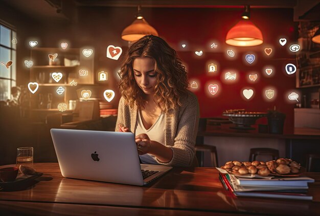 Woman Sitting at Table Engrossed in Laptop Work