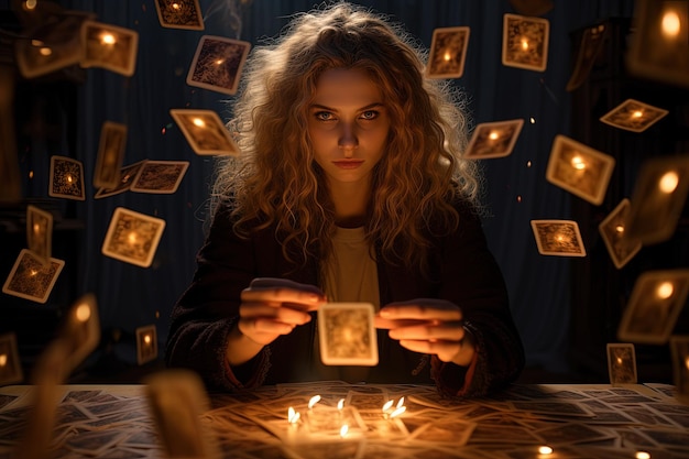 A woman sitting at a table in front of a lit candle