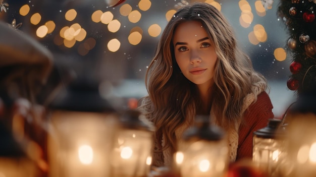 Woman Sitting at Table With Candles