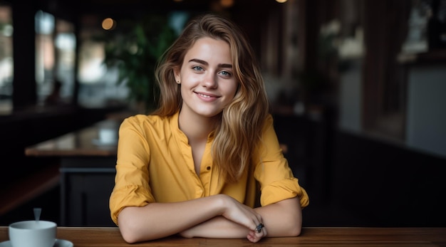 Woman Sitting at Table With Coffee Cup