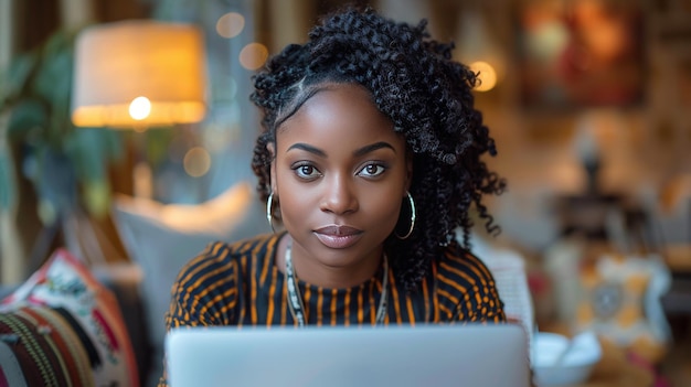 Woman Sitting at Table With Laptop