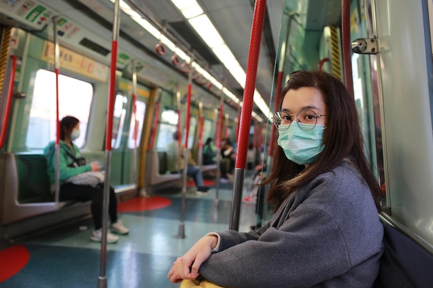 電車に座っている女性