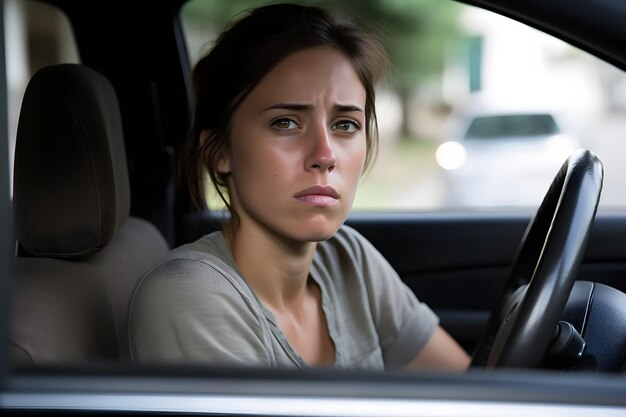 Photo a woman sitting behind the wheel of a car generative ai