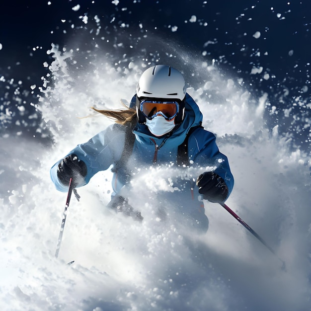 woman skiing down a sky slope at speed