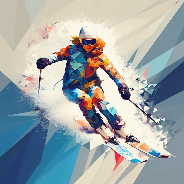 Woman skiing on the mountain snow flakes