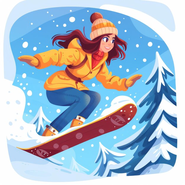 Photo woman skiing snowboarding vacation at a ski resort speed snow sport entertainment on snowboard