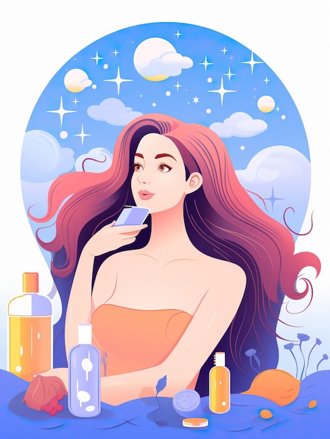 Woman skincare routine illustration