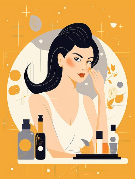 Woman skincare routine illustration