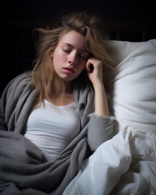 a woman sleeping in bed