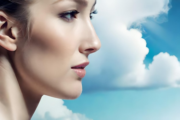 Photo woman sleeping in clouds fresh air breathing