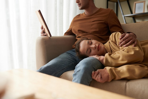 Woman Sleeping With Head on Boyfriends Laps