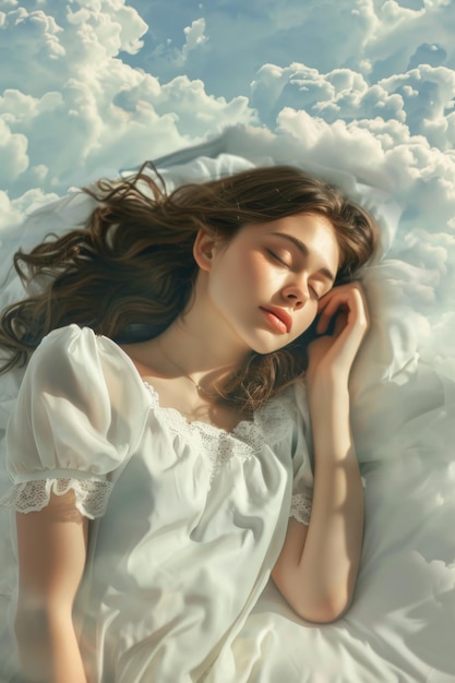 Photo woman sleeps in the clouds generative ai