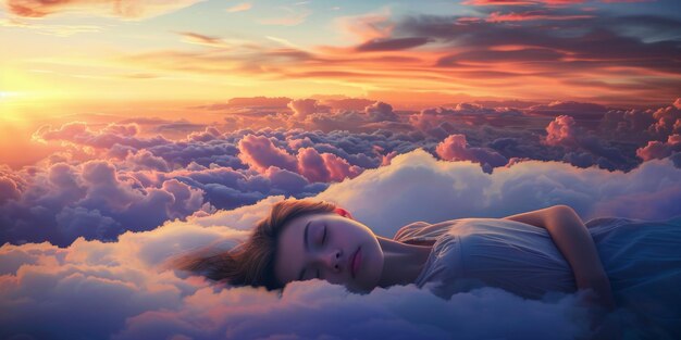 写真 女が雲の中で眠る 創造的な人工知能