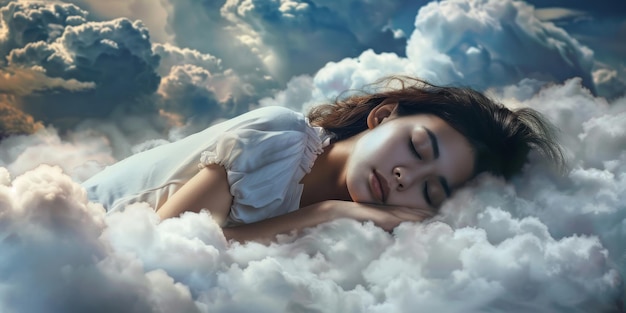 Фото woman sleeps in the clouds generative ai