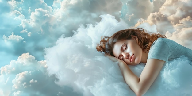 写真 女が雲の中で眠る 創造的な人工知能