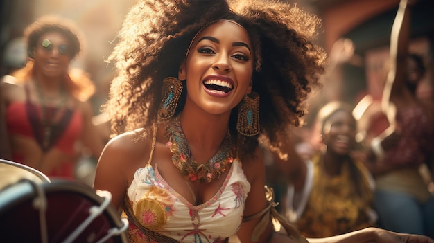 Woman Smiles as She Plays the Drums