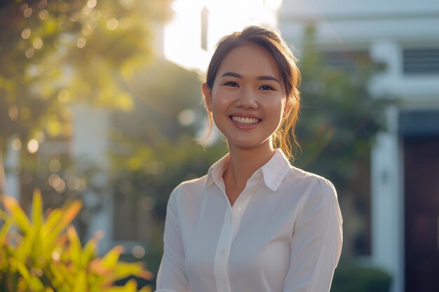 Woman Smiles Before Entering Her Office Oasis