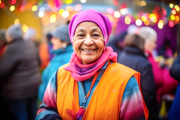 A woman smiles at the camera in a crowd