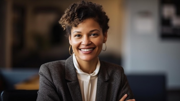 A woman smiles at the camera.