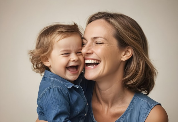 Foto una donna sorride con un bambino che sorride insieme